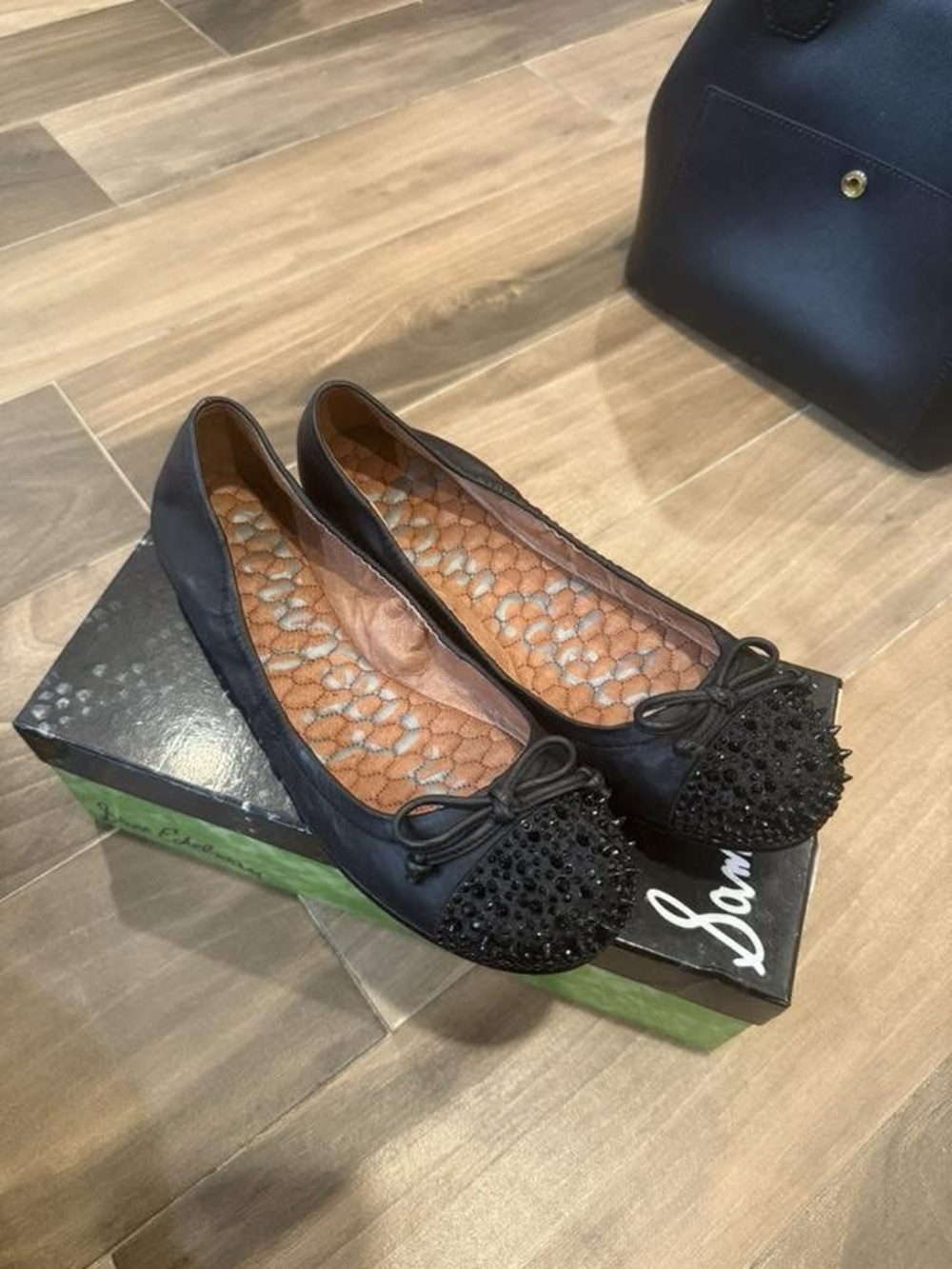 Sam Edelman Black Studded Toe Ballet Flats